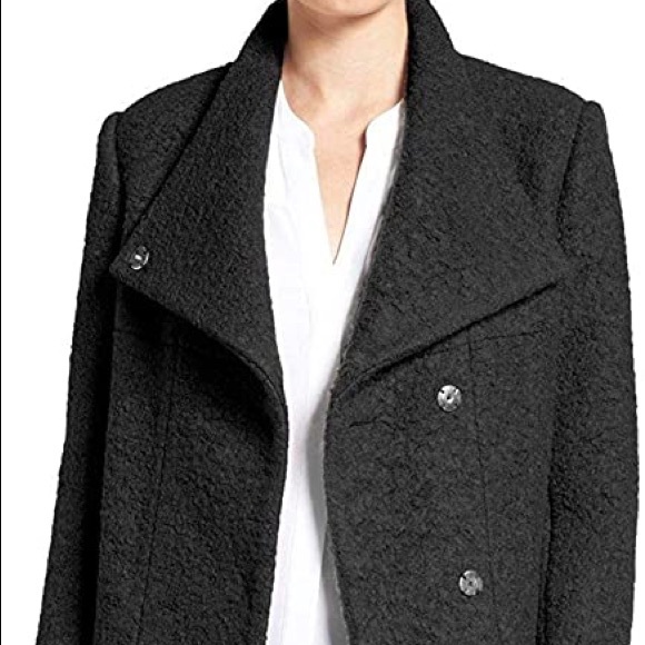 Kenneth Cole Textured Black Pea Coat - Picture 7 of 8